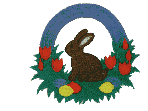 Rabbit in arc of flowers and eggs