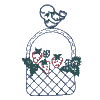Bird on a basket of strawberries