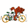 Dog on a bicycle made for two