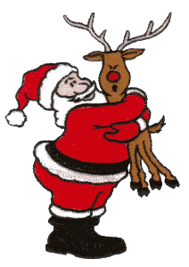 Santa hugging reindeer
