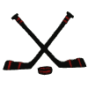 Hockey sticks, crossed with puck