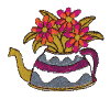 Three flowers inside tea pot